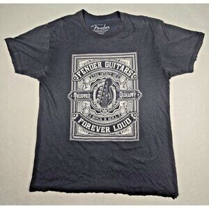 Fender Guitar T-Shirt Black Forever Loud Logo Tee Unisex Size M Rock Music Shirt